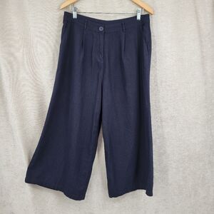 Miilla Linen Blend Navy Blue Wide Leg Cropped Women's Pants Size Large